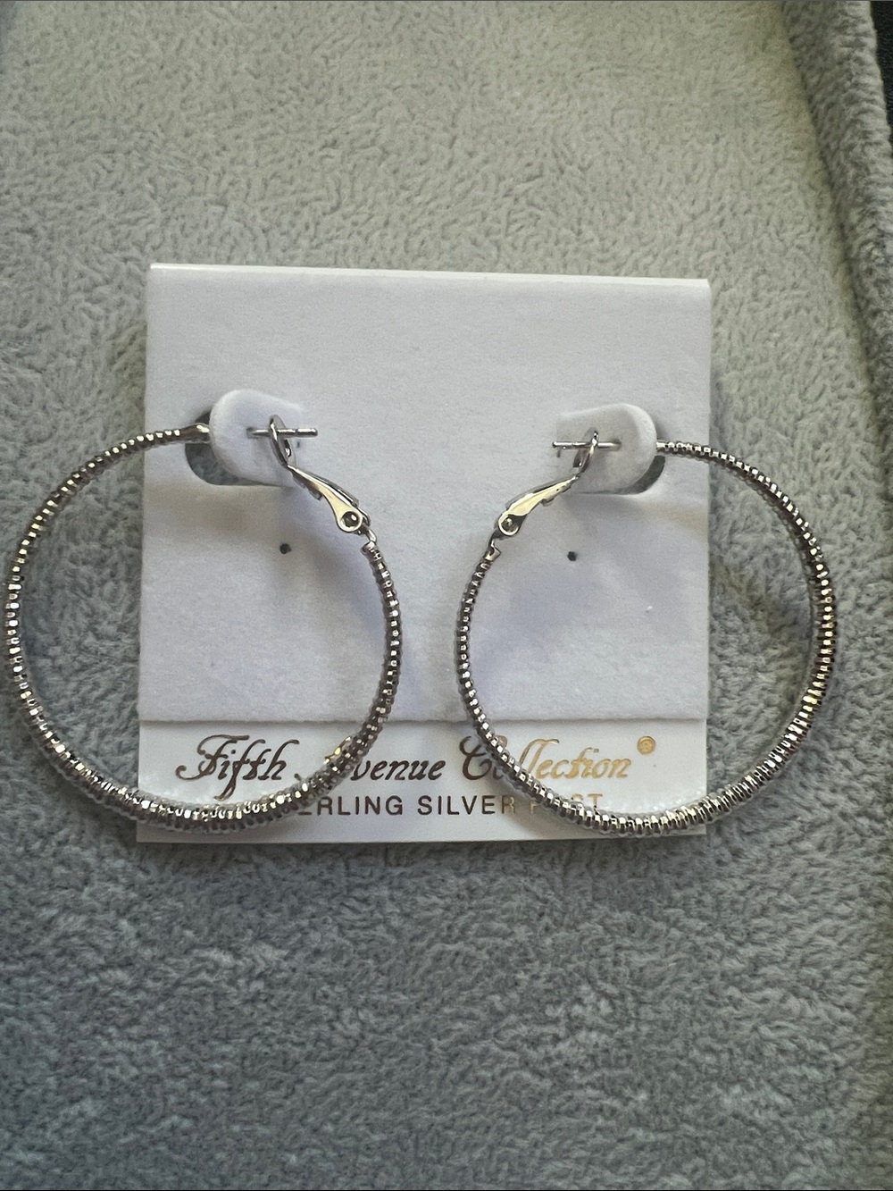 Fifth Avenue Collection Sterling Silver Textured Hoop Earrings - Silver